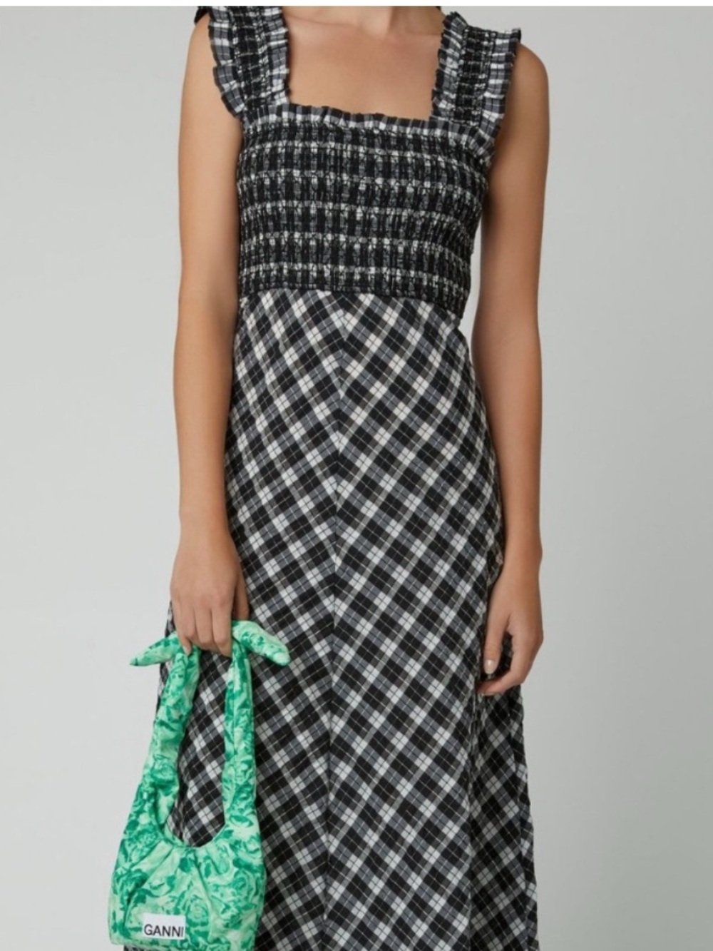 Ganni Seersucker Plaid Maxi Dress